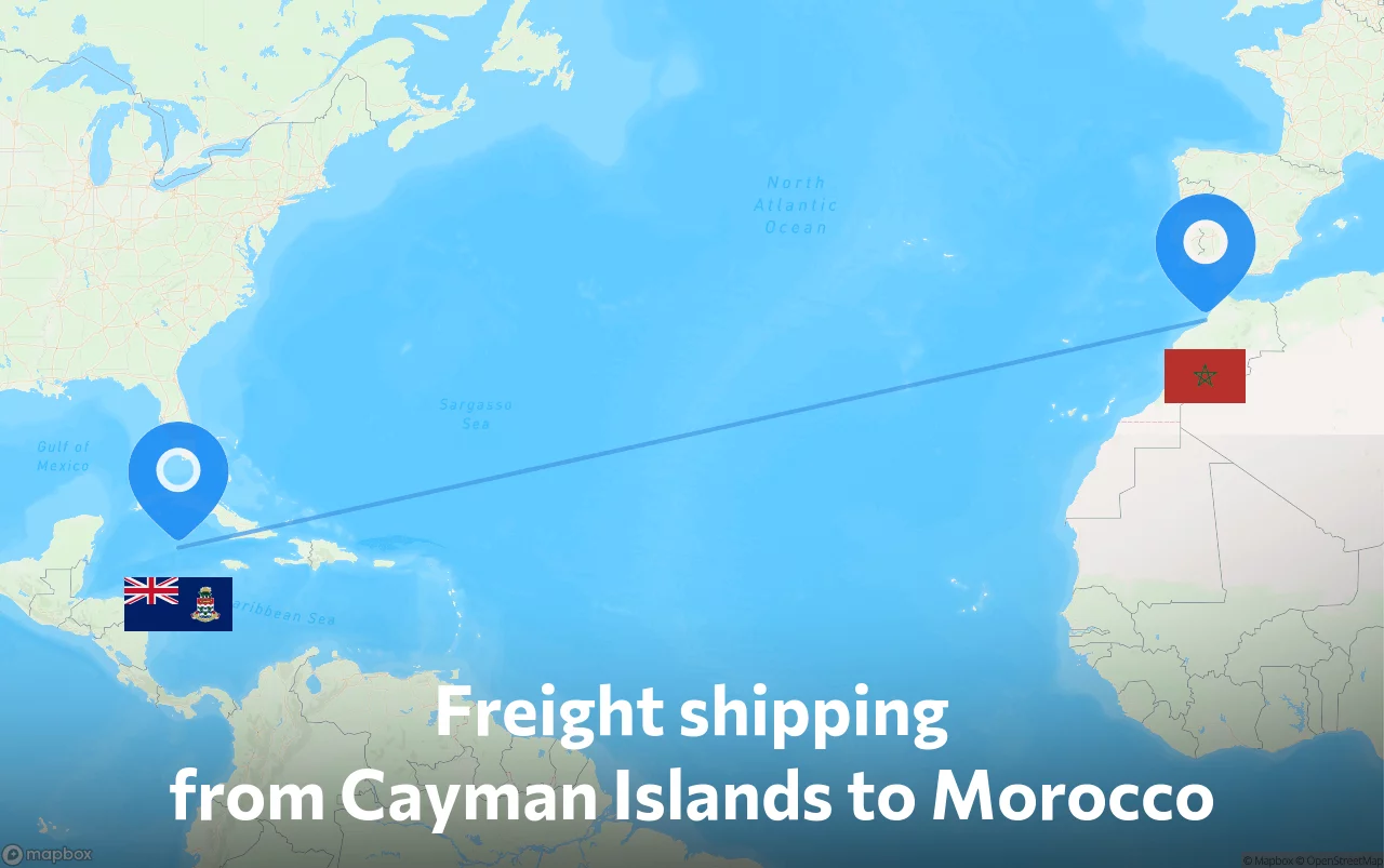 Shipping route from Cayman Islands to Morocco