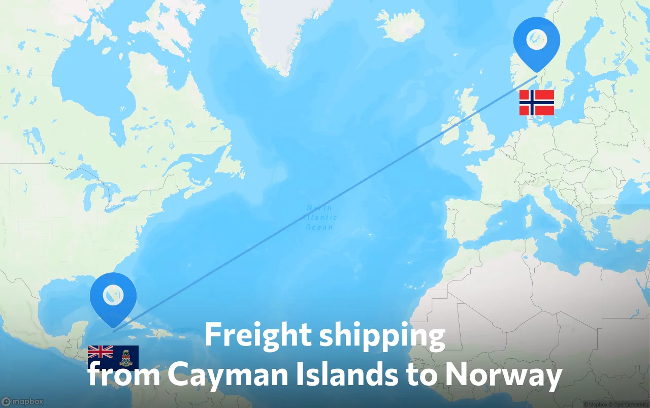 Shipping route from Cayman Islands to Norway