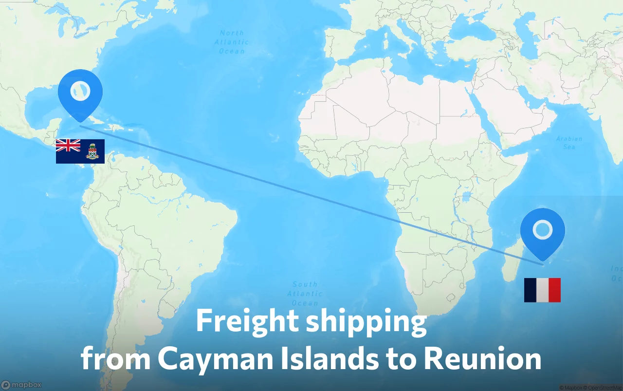 Shipping route from Cayman Islands to Reunion