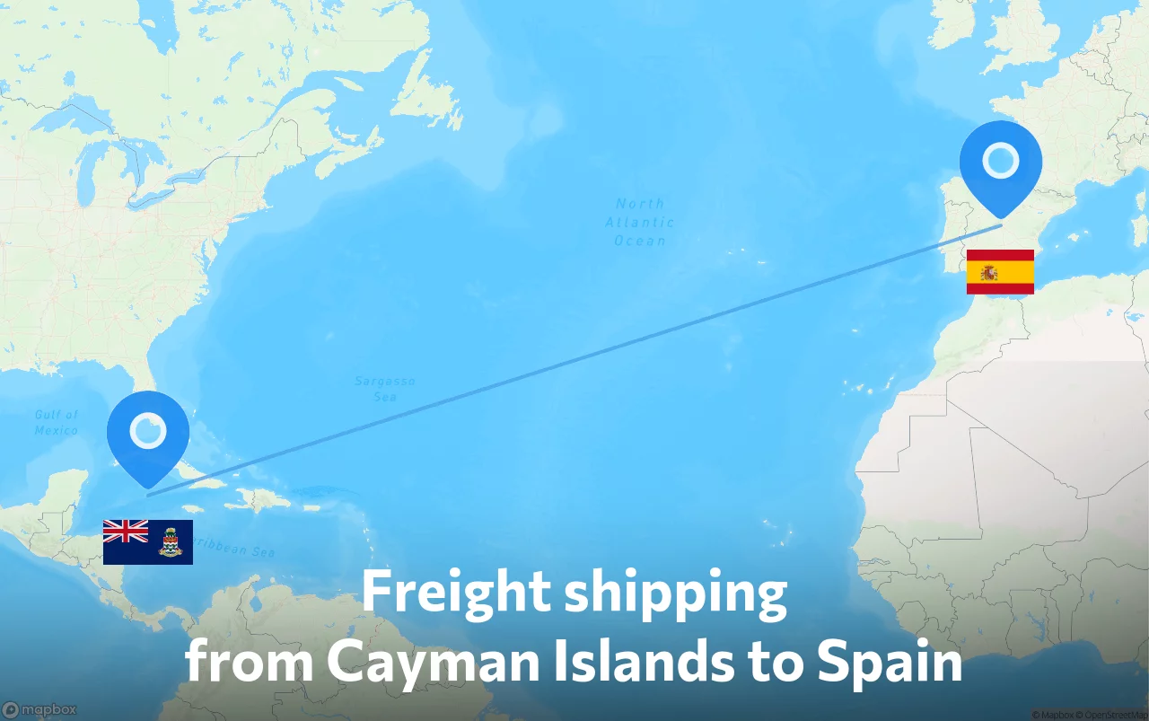 Shipping route from Cayman Islands to Spain