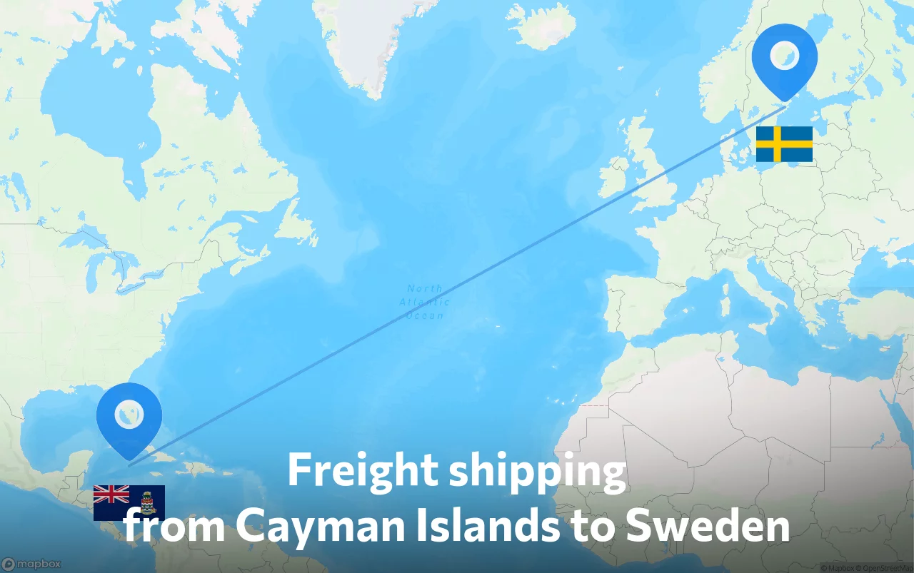 Shipping route from Cayman Islands to Sweden