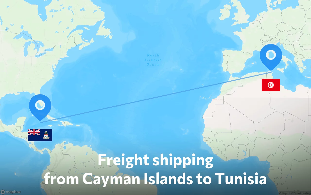 Shipping route from Cayman Islands to Tunisia