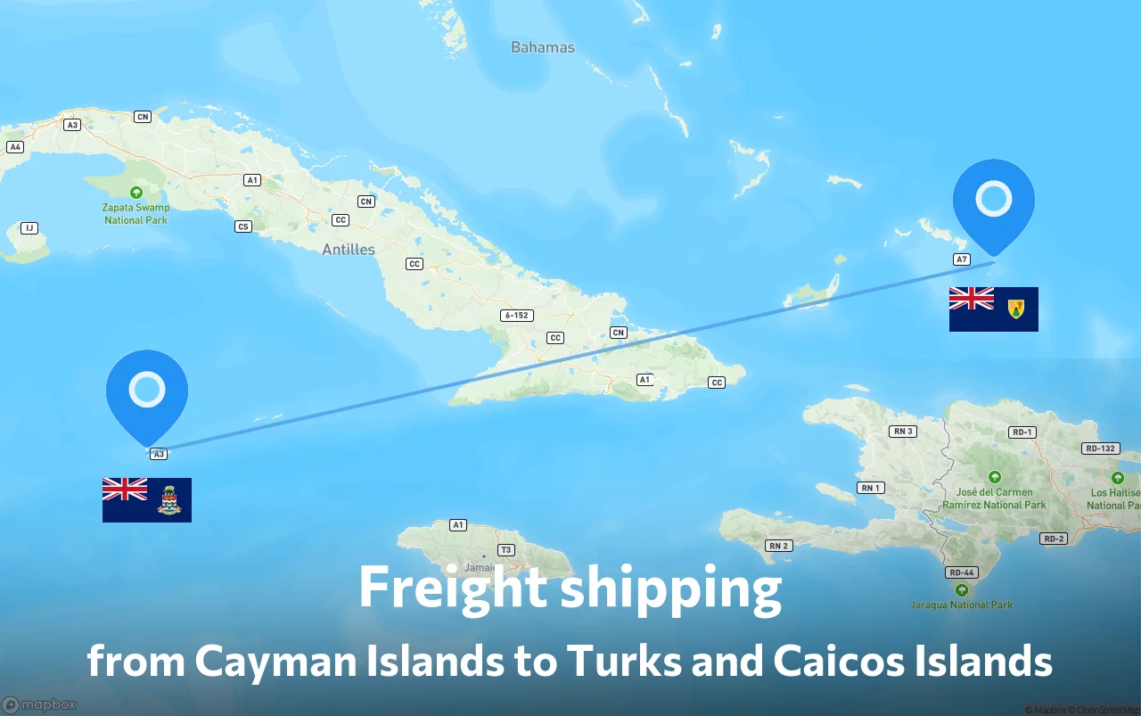 Shipping route from Cayman Islands to Turks and Caicos Islands