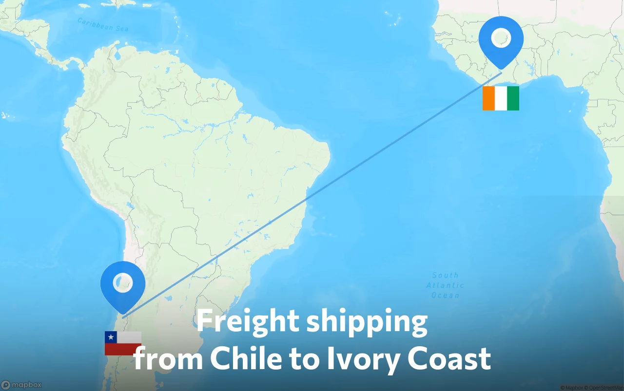 Shipping route from Chile to Ivory Coast