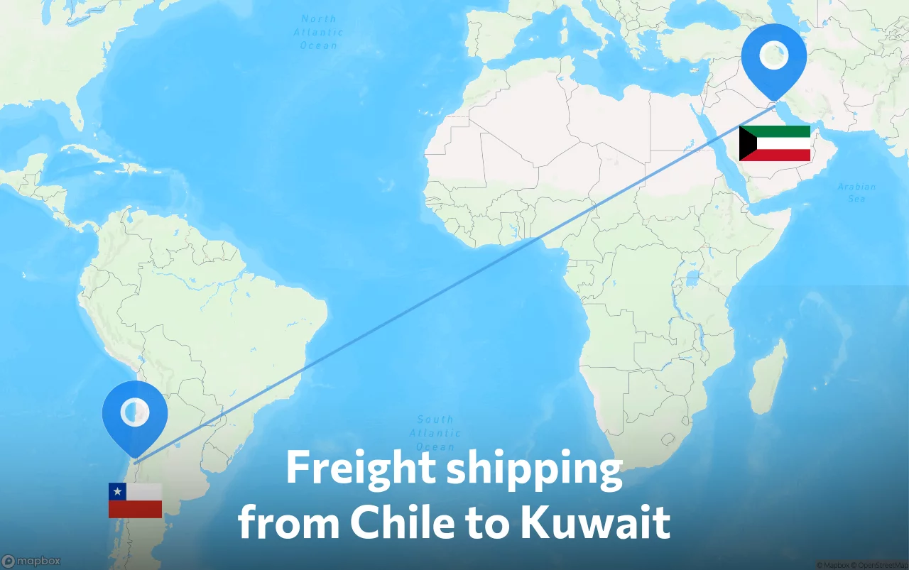 Shipping route from Chile to Kuwait