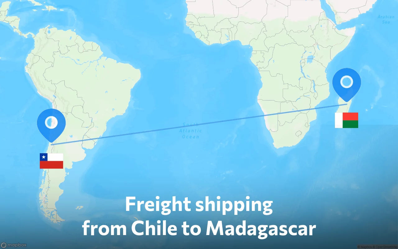 Shipping route from Chile to Madagascar