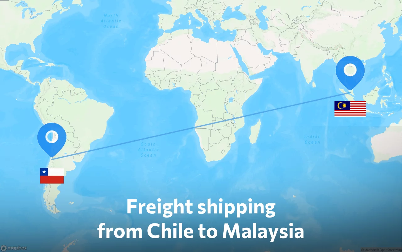 Shipping route from Chile to Malaysia