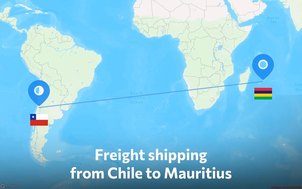 Shipping route from Chile to Mauritius