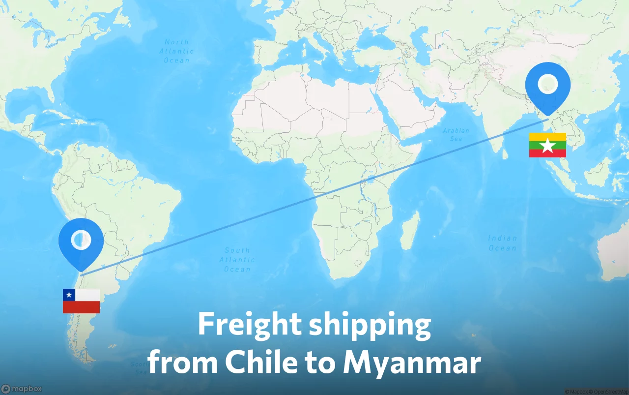 Shipping route from Chile to Myanmar