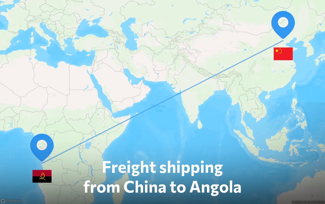 Shipping route from China to Angola