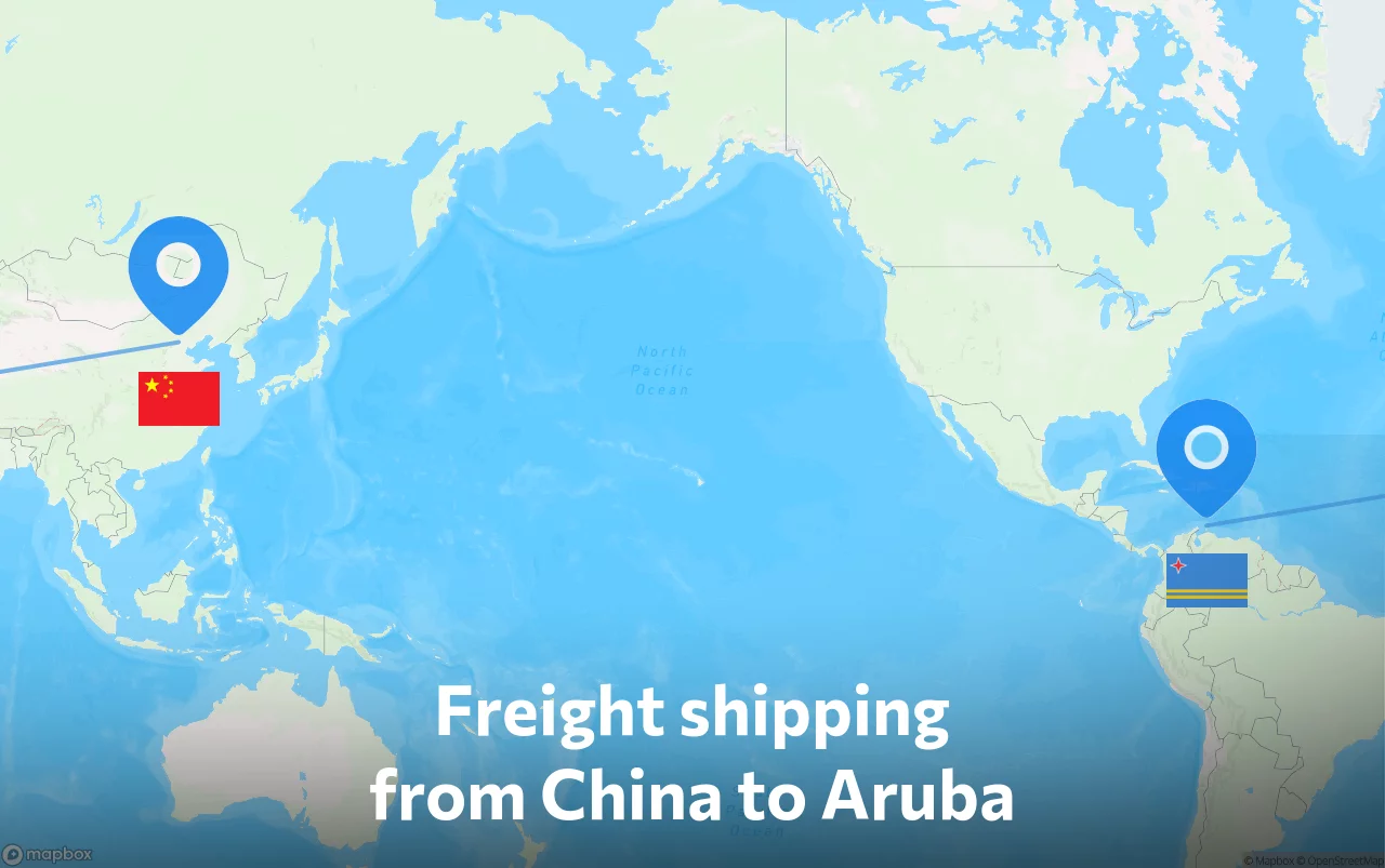 Shipping route from China to Aruba