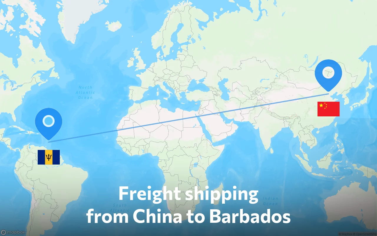 Shipping route from China to Barbados