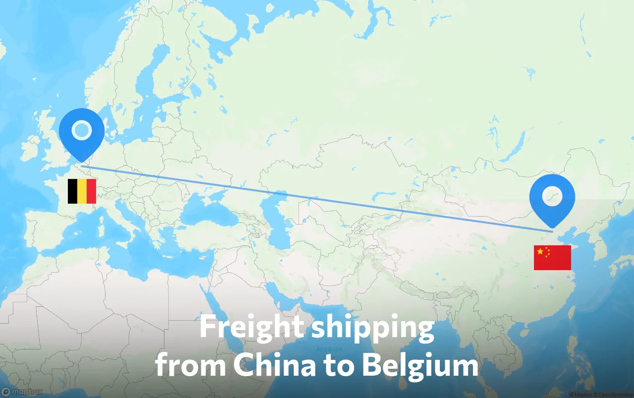 Shipping route from China to Belgium
