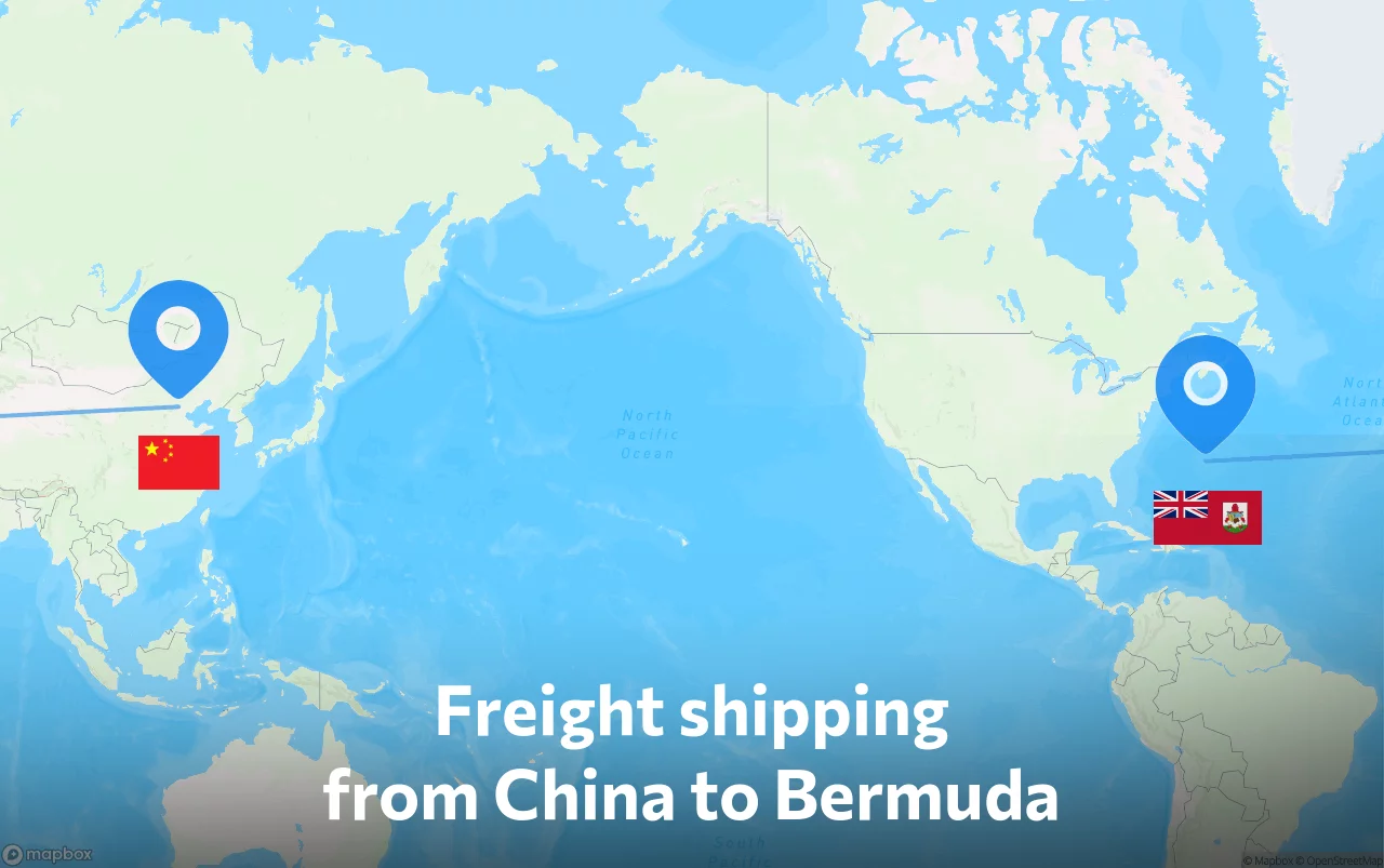 Shipping route from China to Bermuda