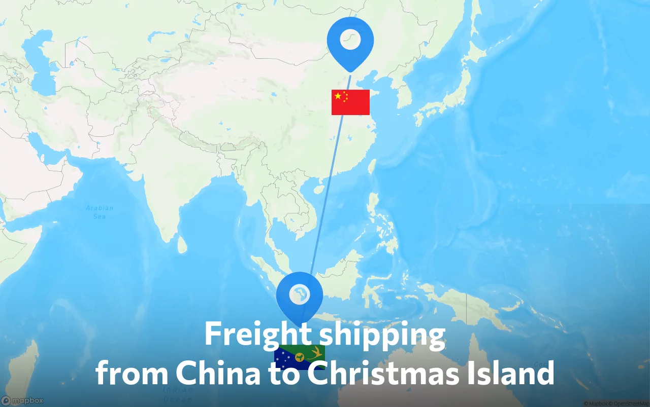 Shipping route from China to Christmas Island