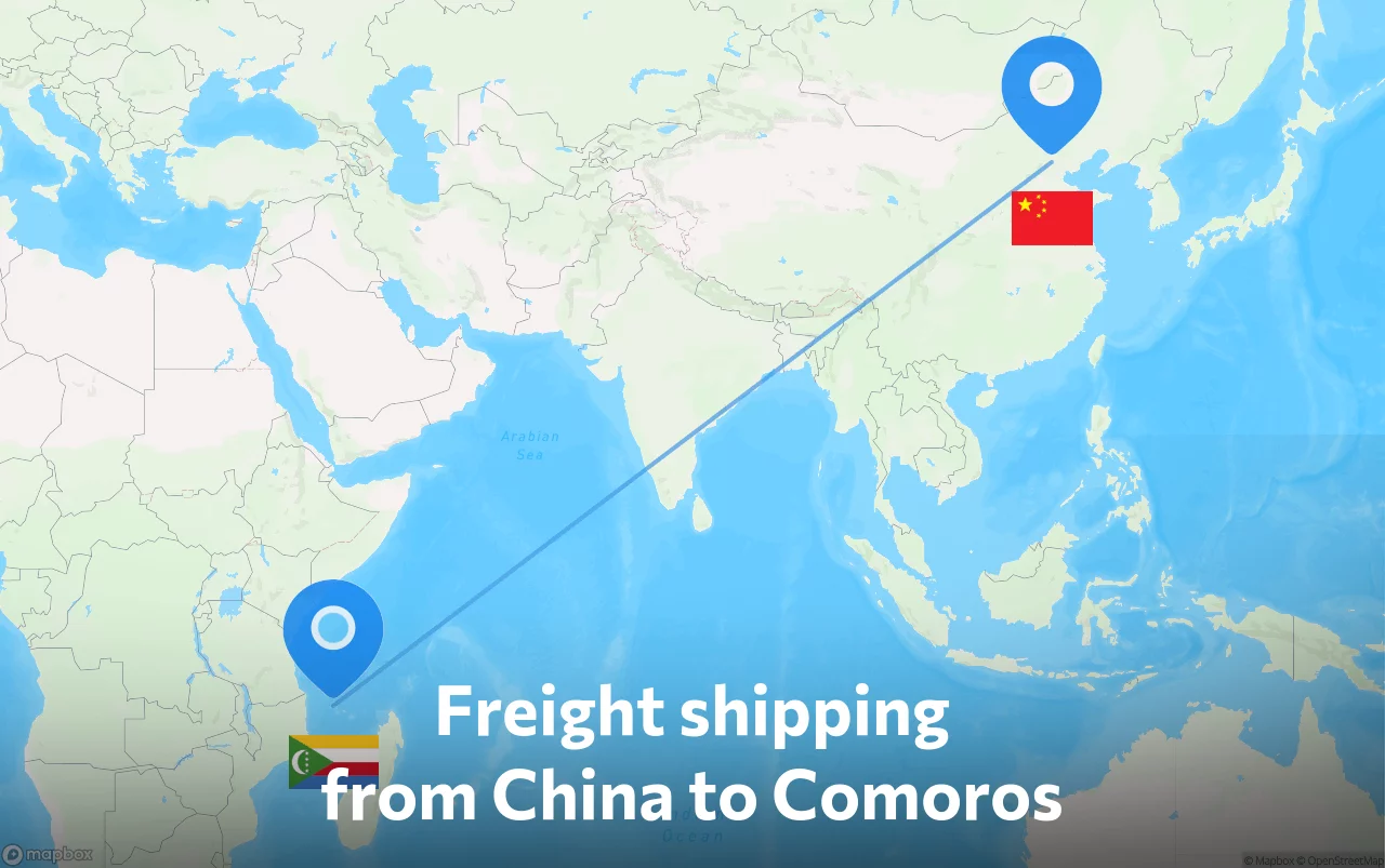 Shipping route from China to Comoros