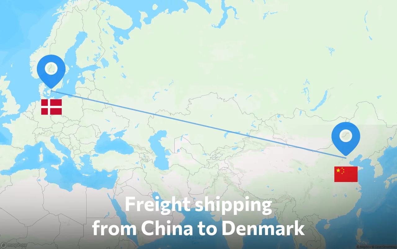 Shipping route from China to Denmark