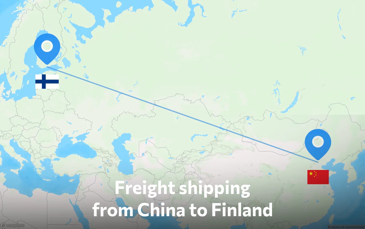 Shipping route from China to Finland