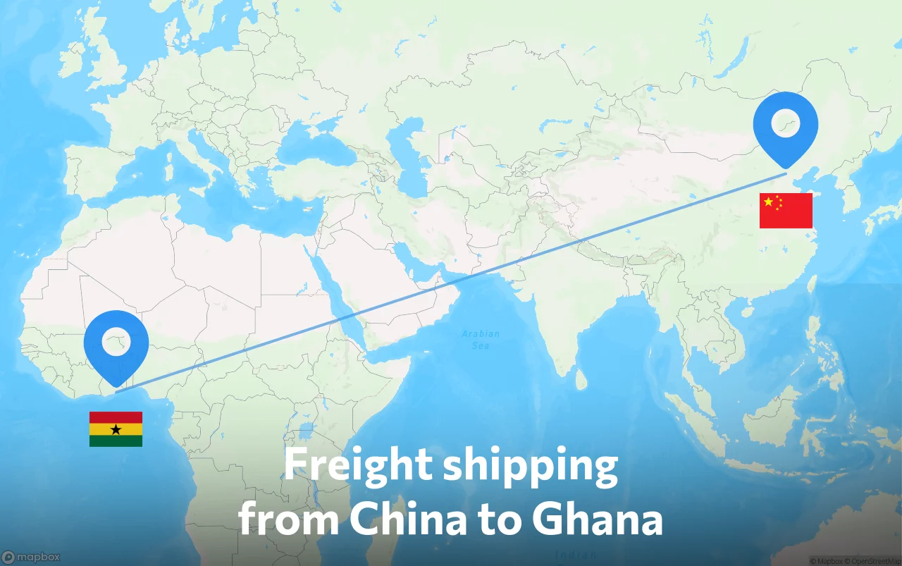 Shipping route from China to Ghana