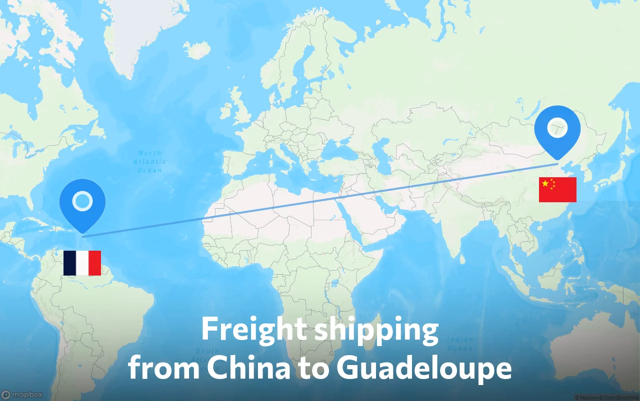 Shipping route from China to Guadeloupe