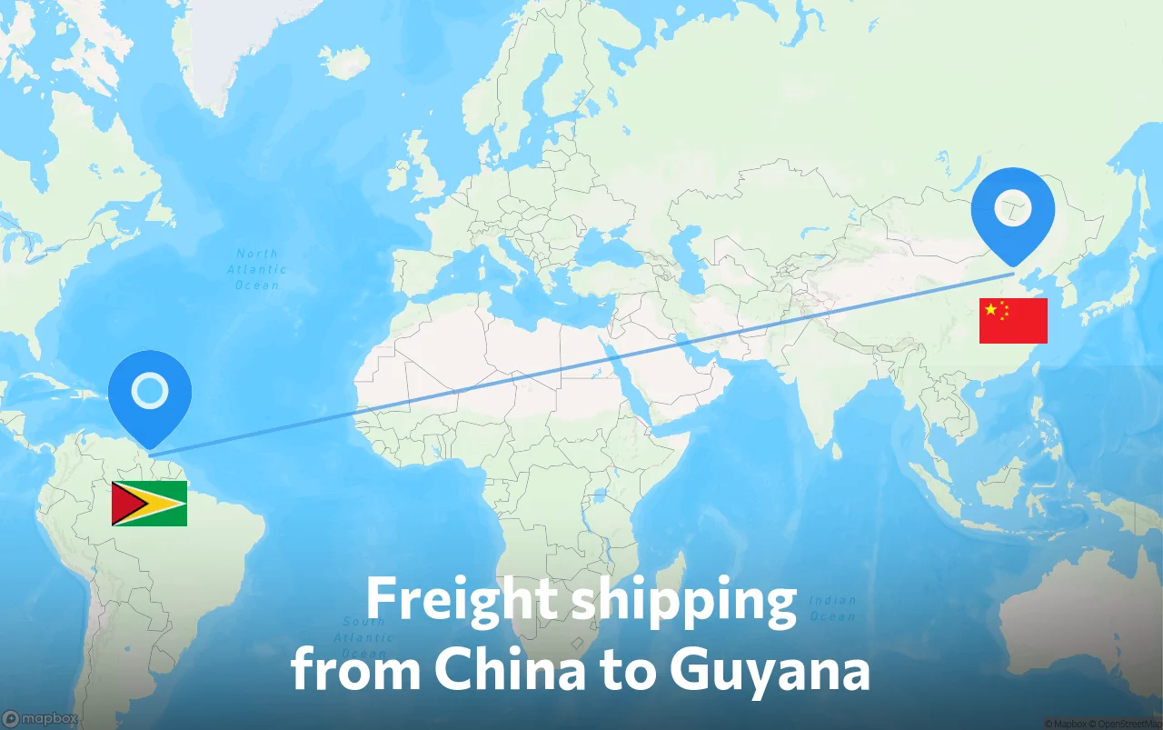 Shipping route from China to Guyana