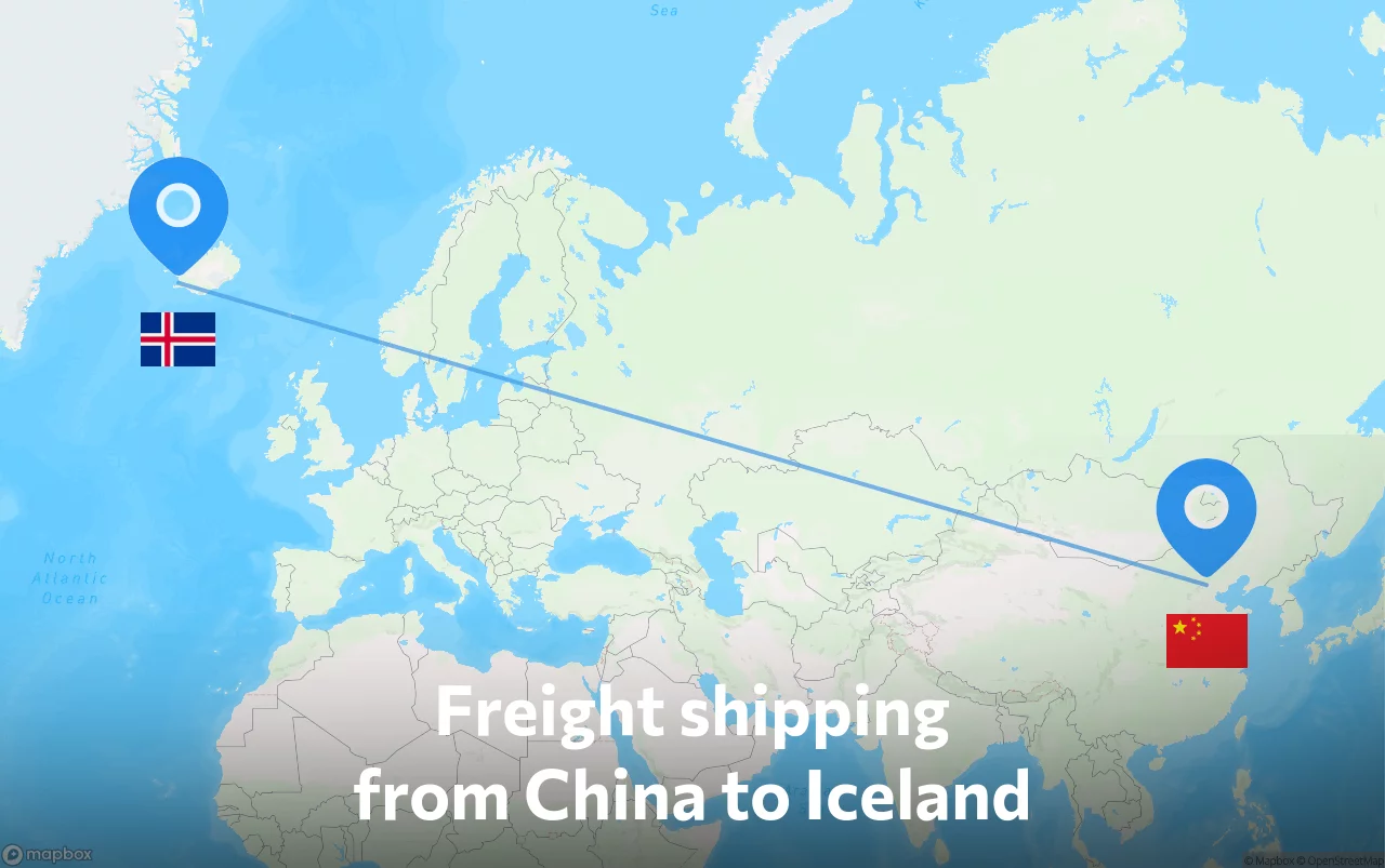 Shipping route from China to Iceland