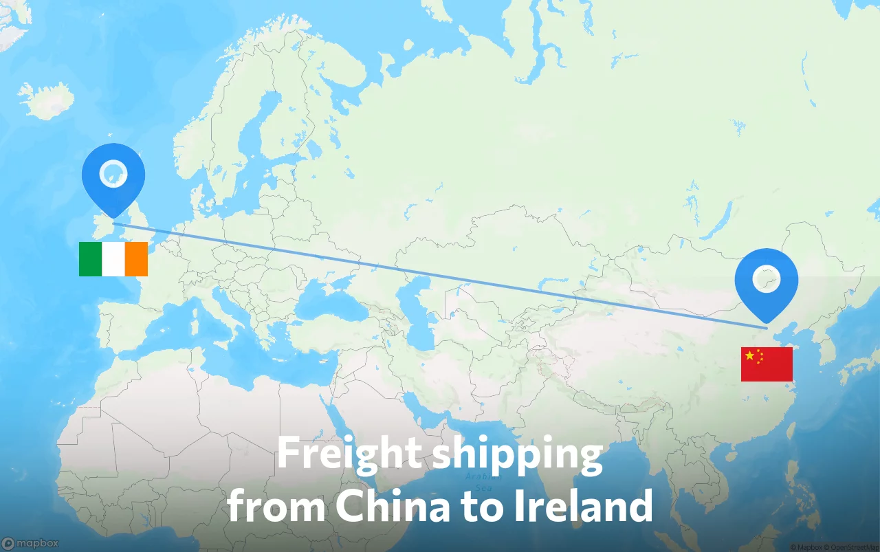 Shipping route from China to Ireland