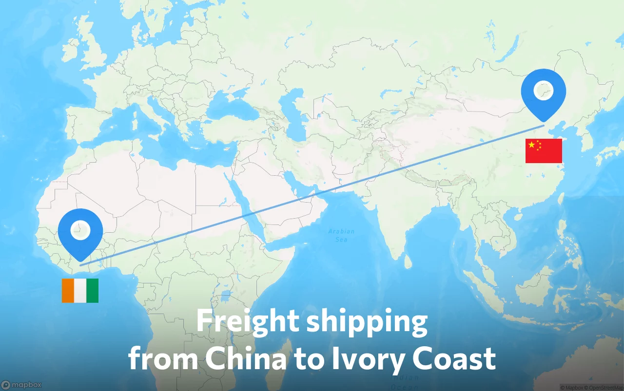 Shipping route from China to Ivory Coast