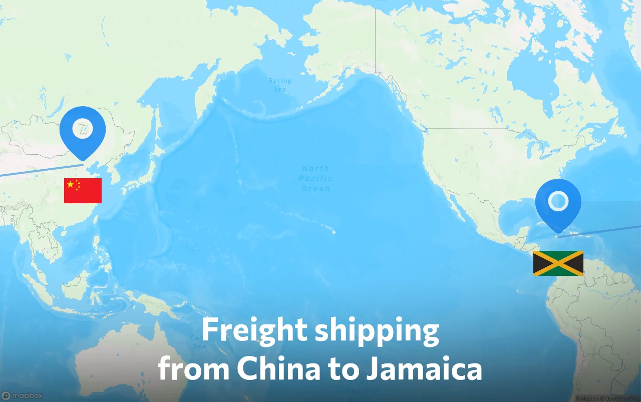 Shipping route from China to Jamaica