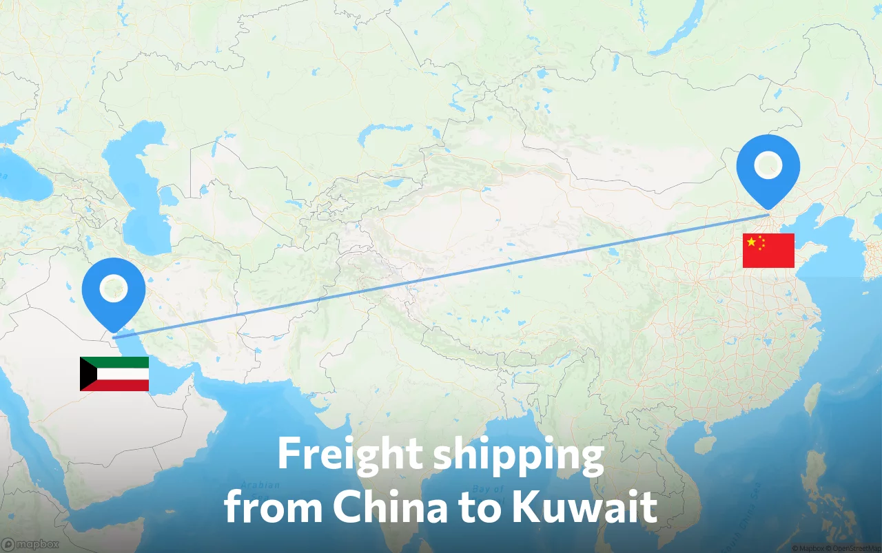 Shipping route from China to Kuwait