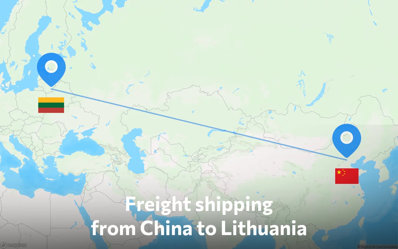 Shipping route from China to Lithuania