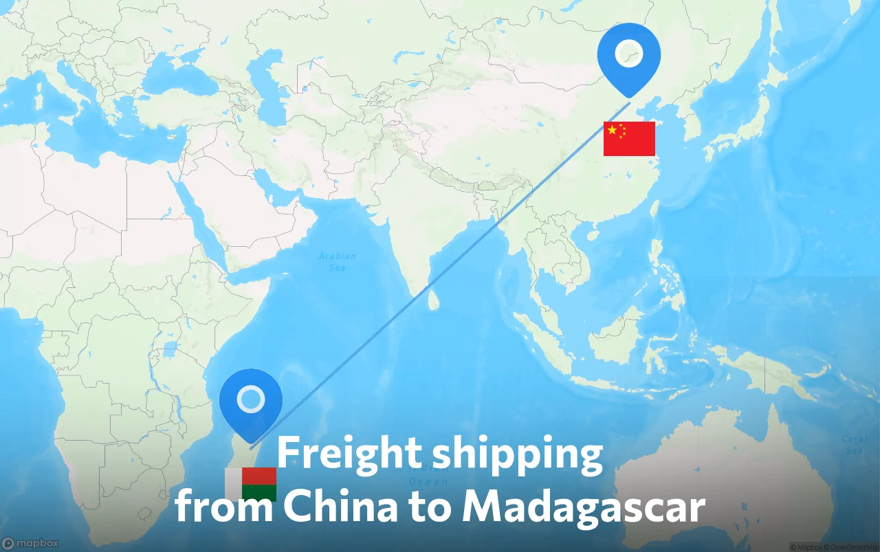 Shipping route from China to Madagascar