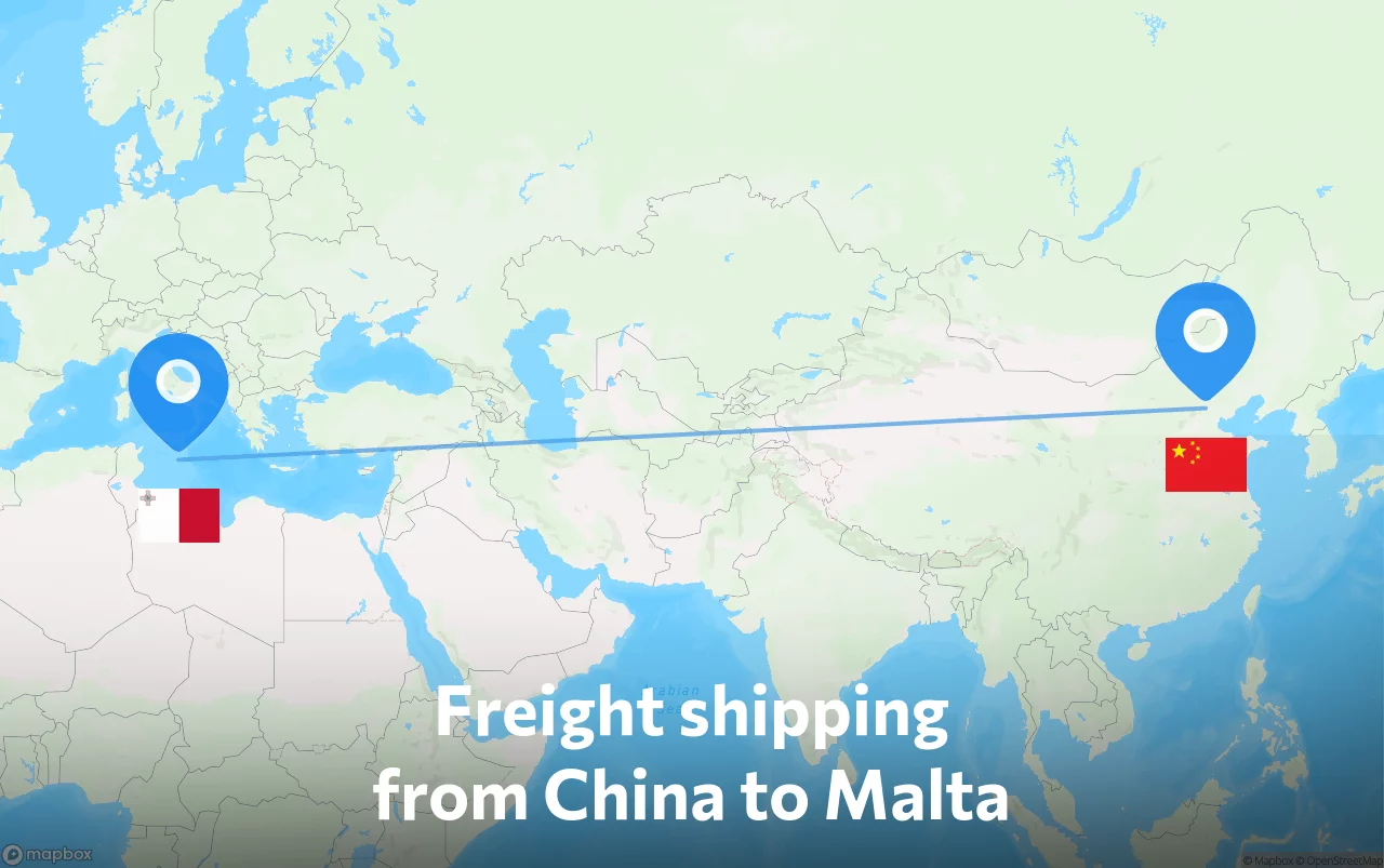 Shipping route from China to Malta