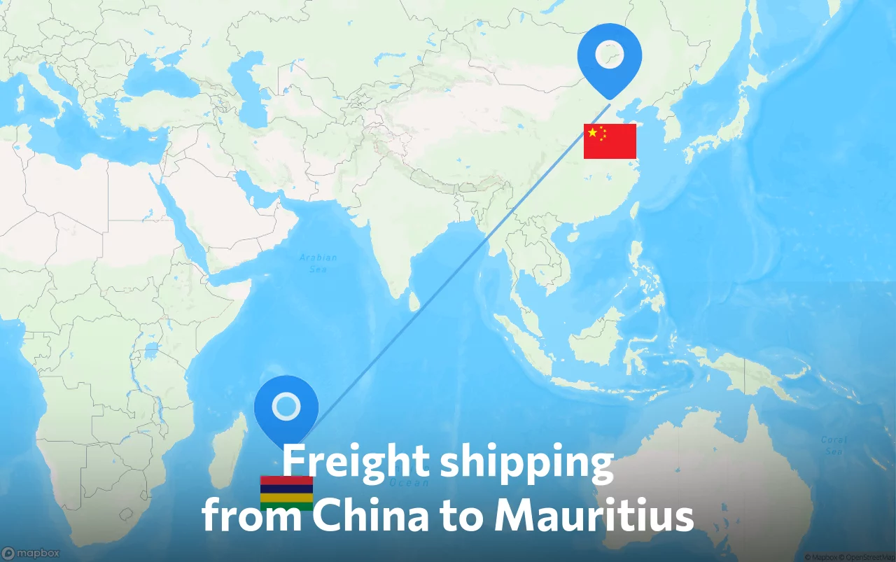 Shipping route from China to Mauritius