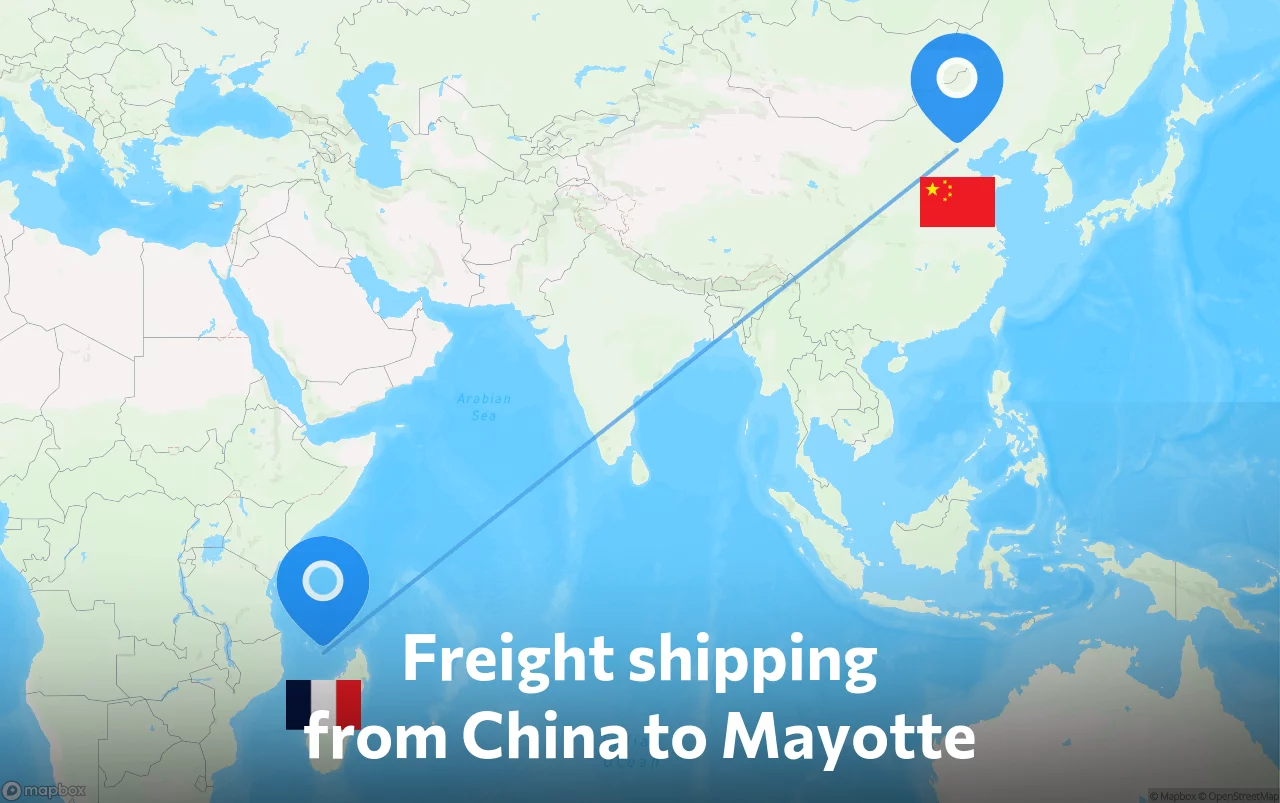Shipping route from China to Mayotte