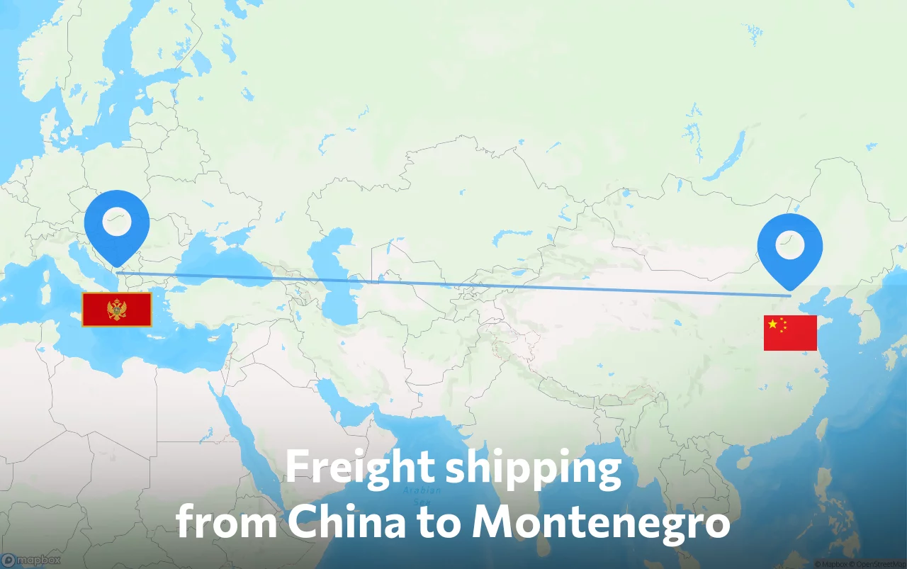 Shipping route from China to Montenegro