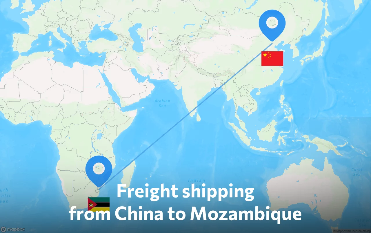 Shipping route from China to Mozambique