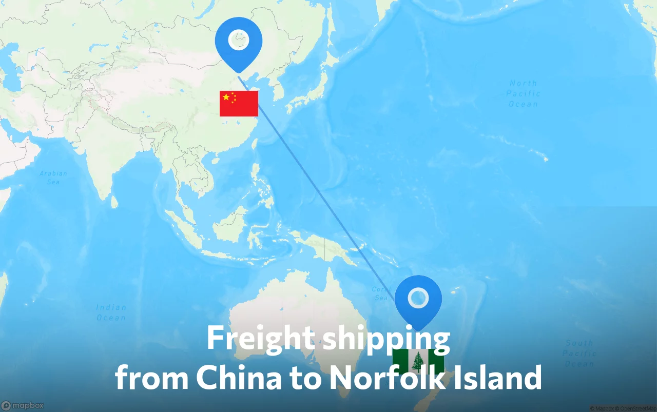 Shipping route from China to Norfolk Island