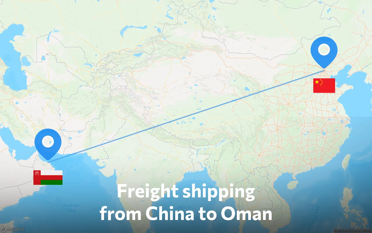 Shipping route from China to Oman