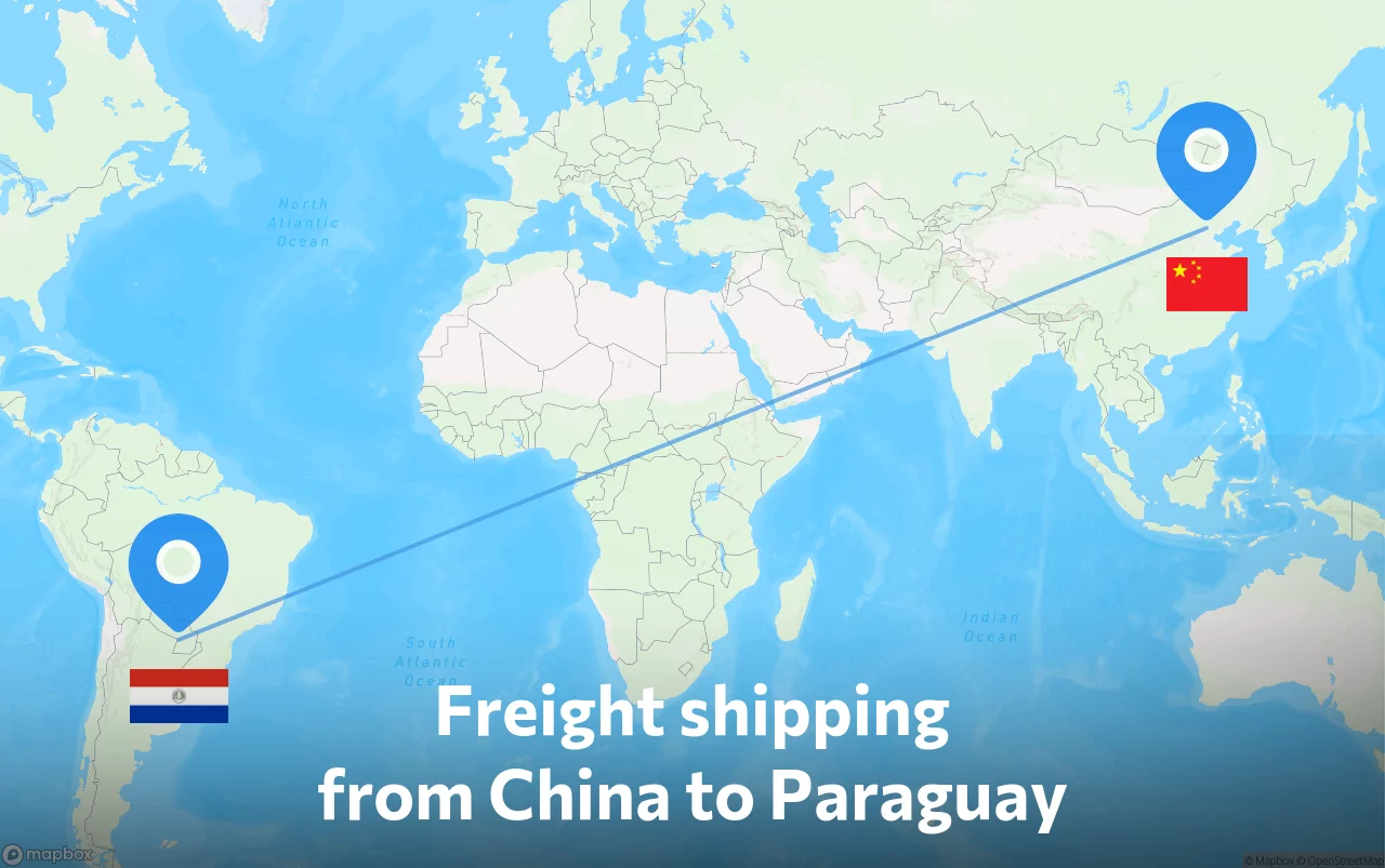 Shipping route from China to Paraguay