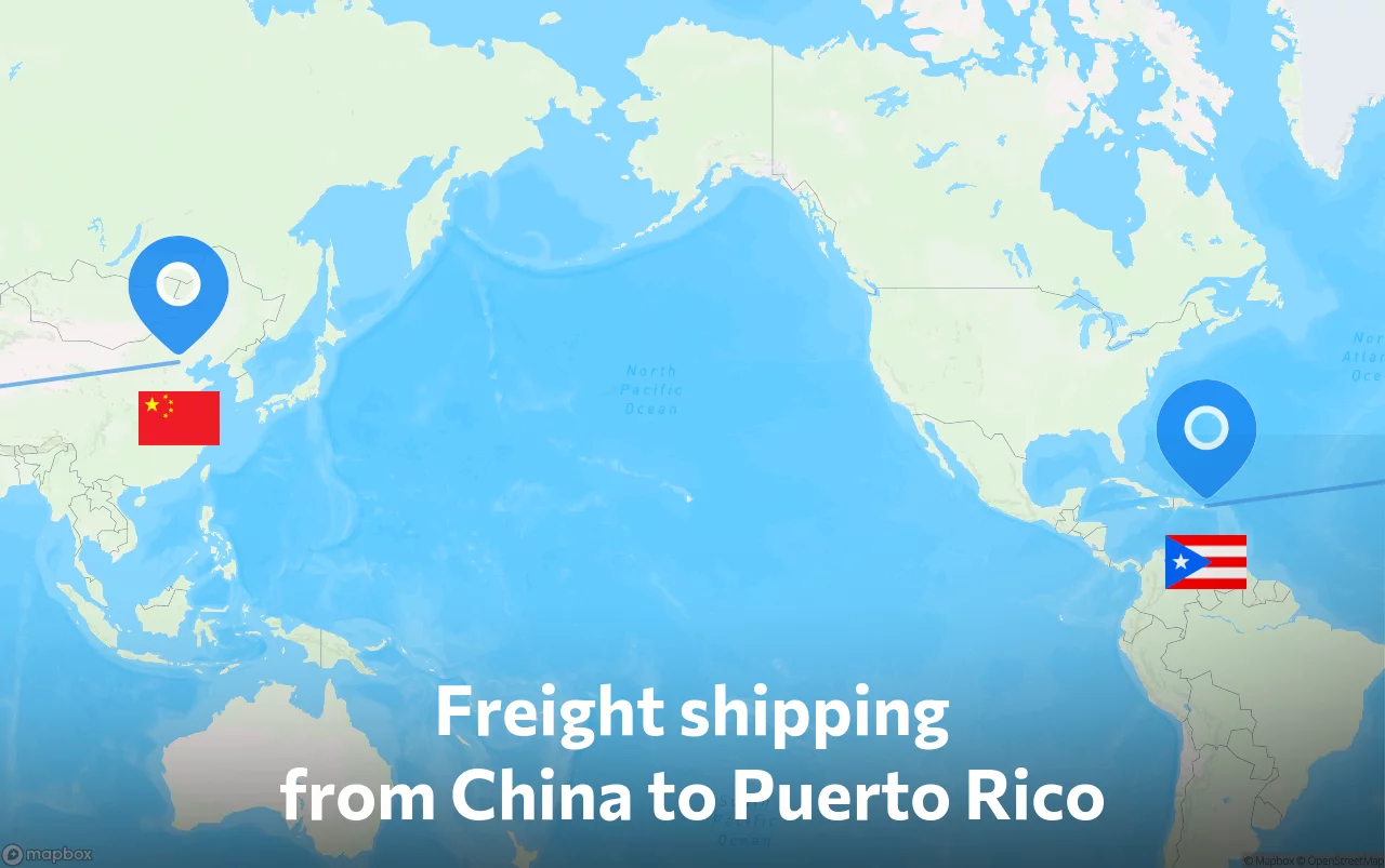Shipping route from China to Puerto Rico