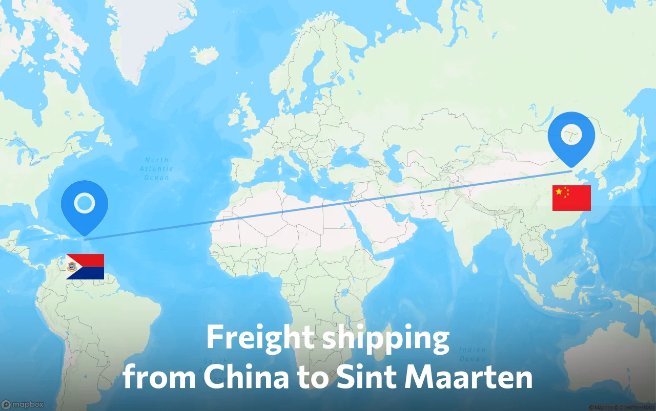 Shipping route from China to Sint Maarten
