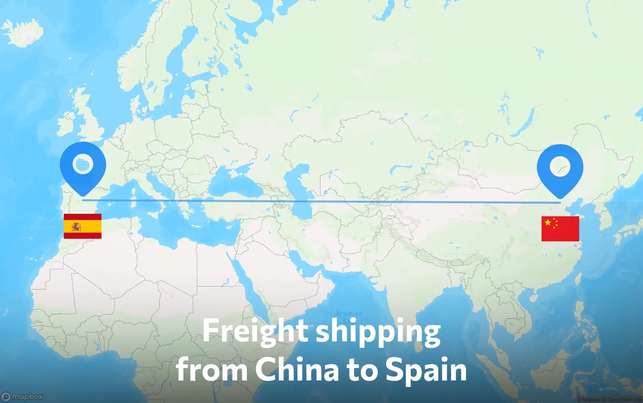 Shipping route from China to Spain