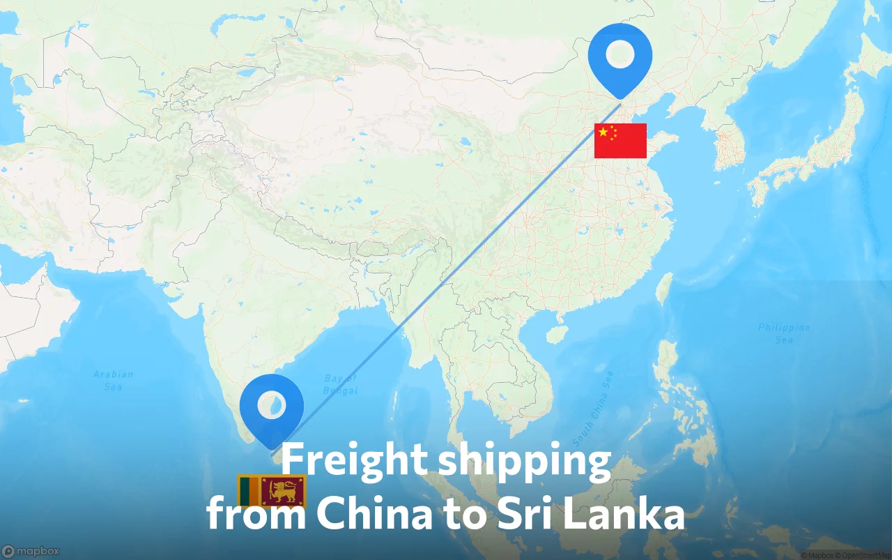 Shipping route from China to Sri Lanka