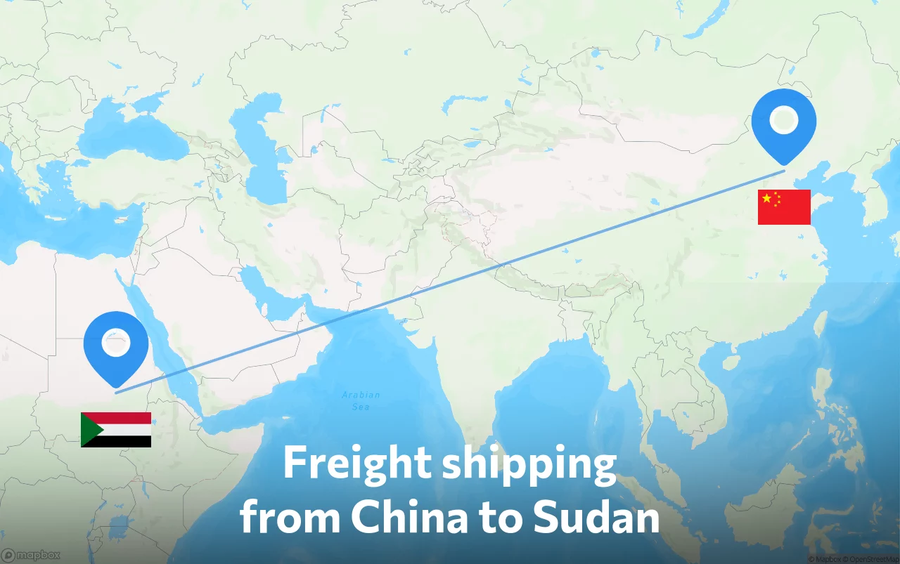 Shipping route from China to Sudan