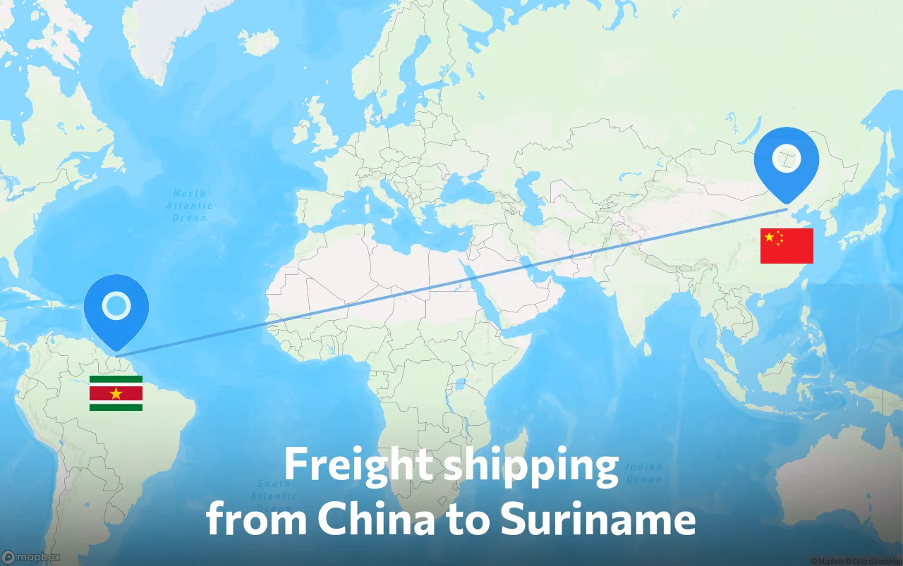 Shipping route from China to Suriname