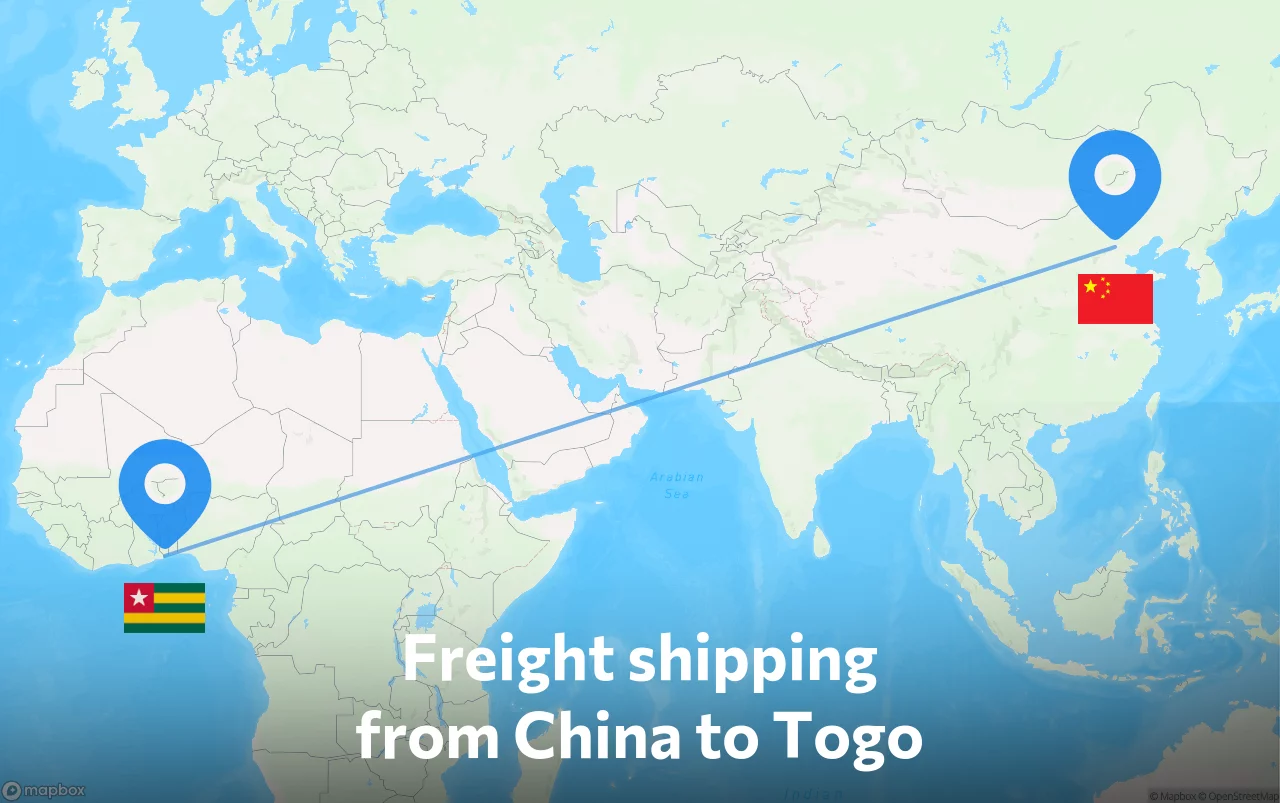 Shipping route from China to Togo