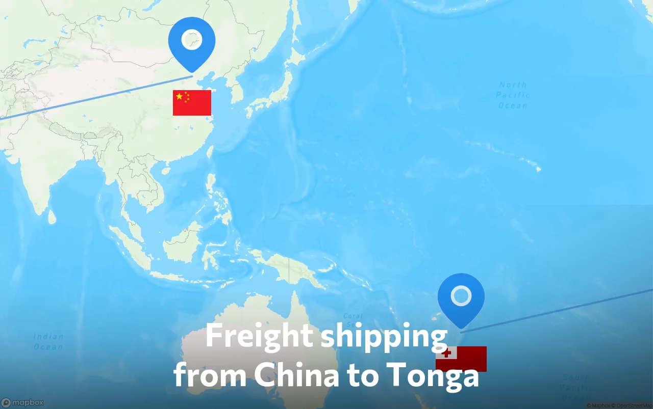 Shipping route from China to Tonga