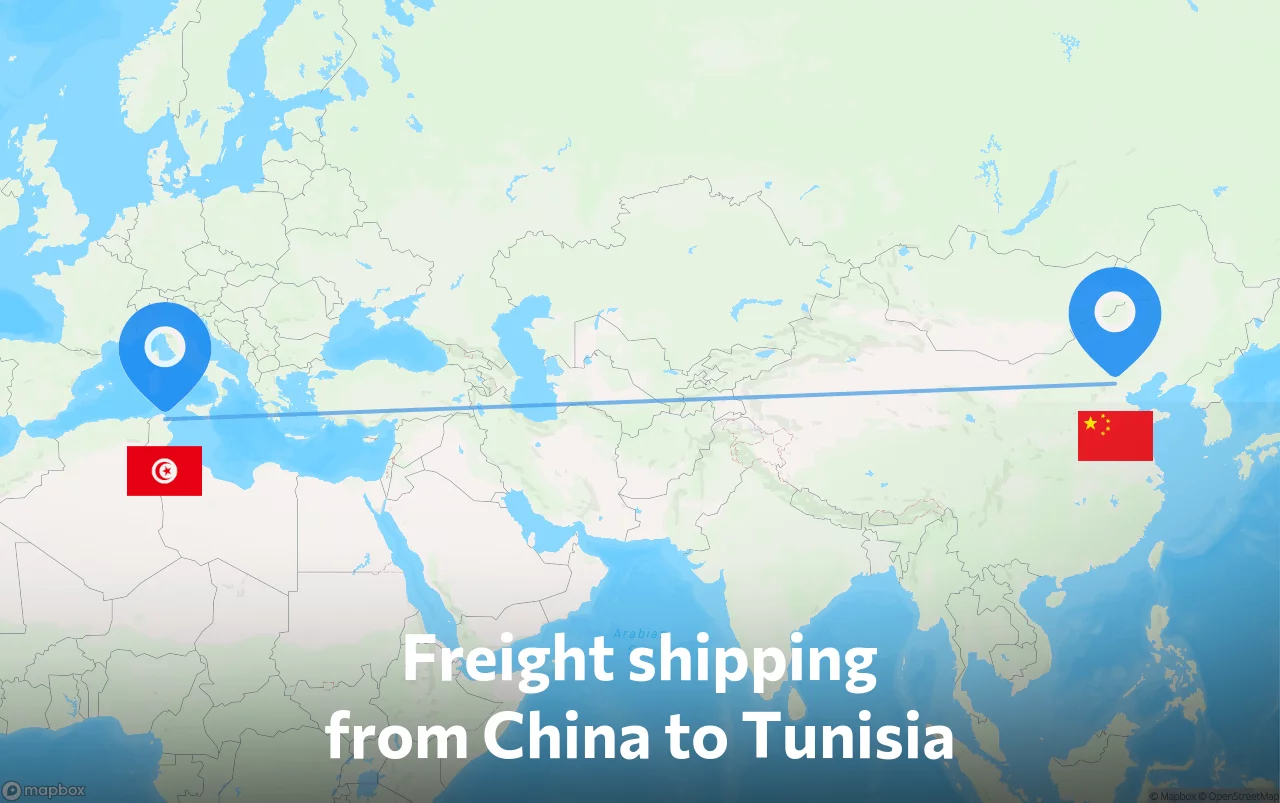 Shipping route from China to Tunisia