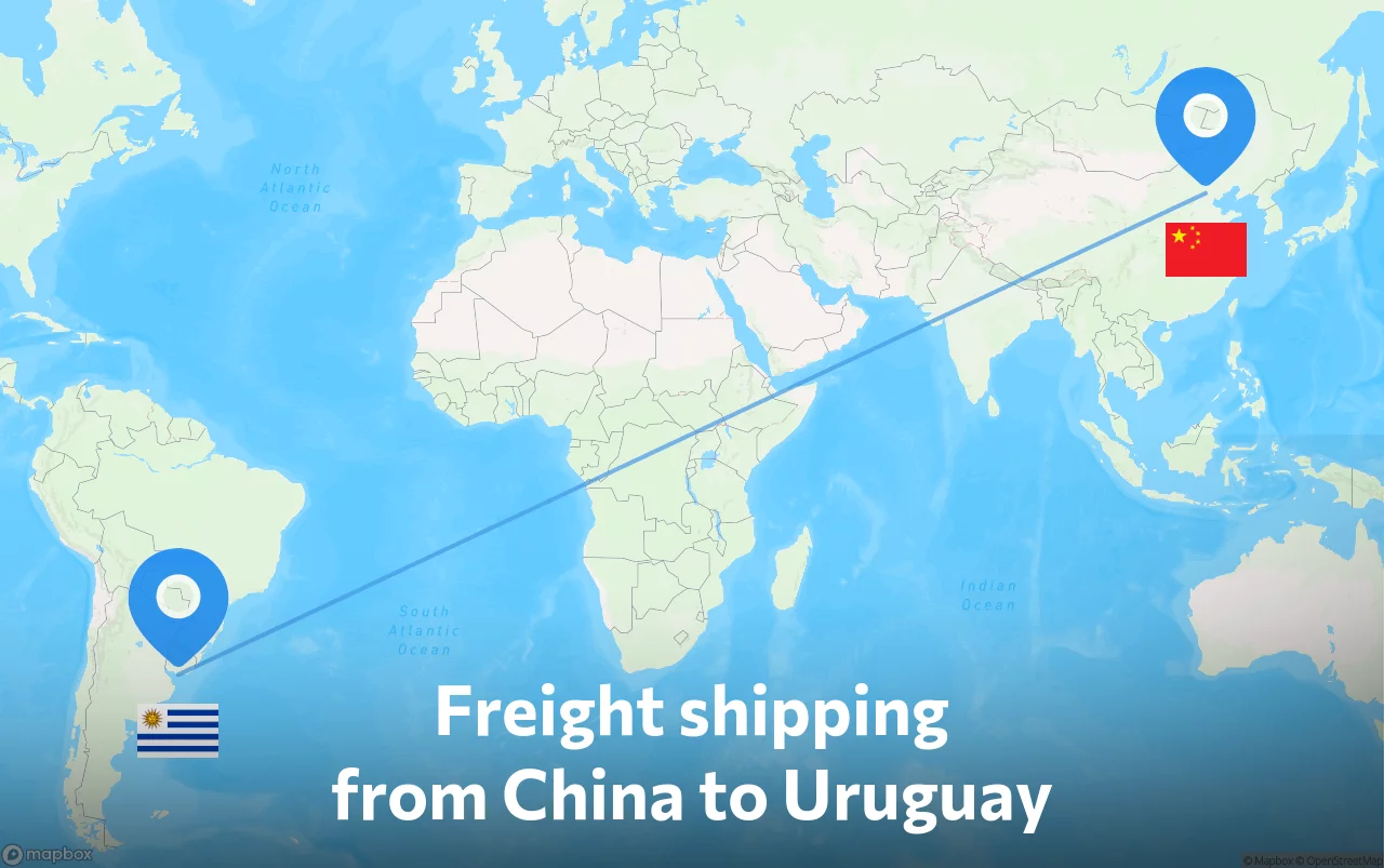 Shipping route from China to Uruguay